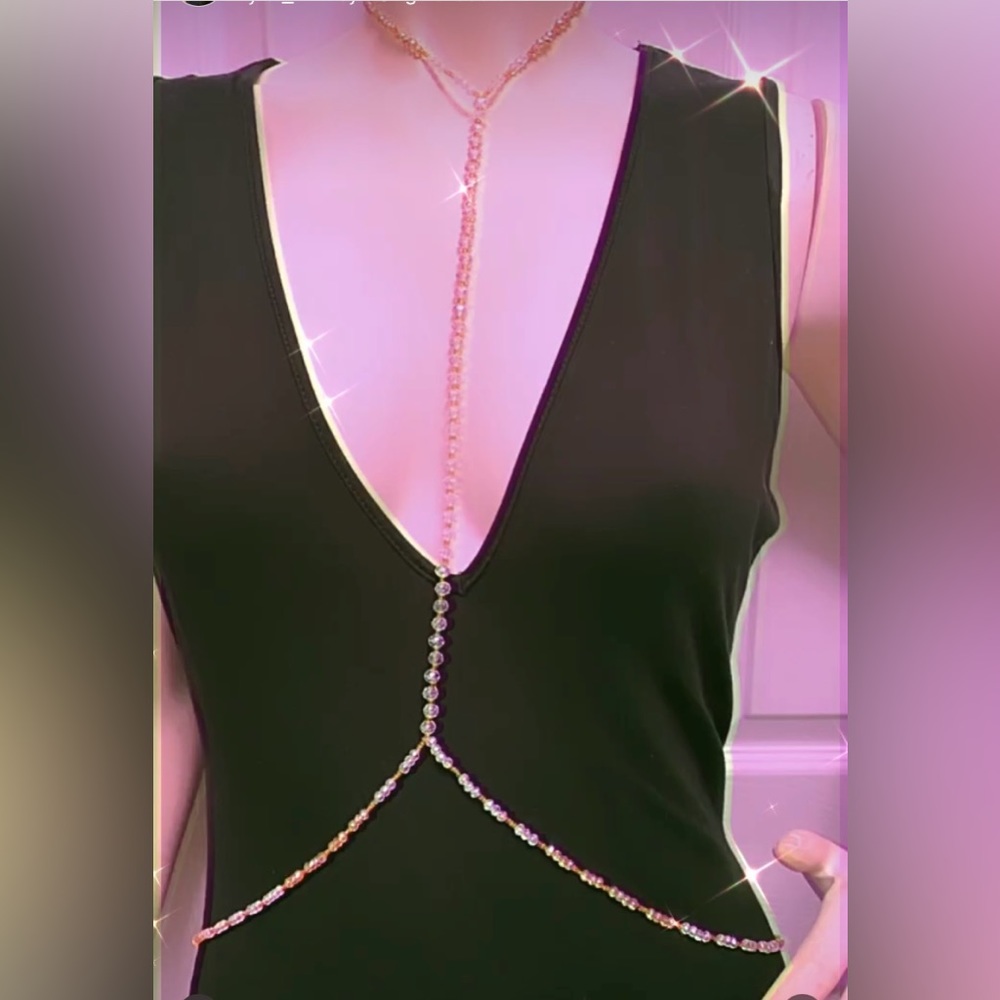Body Harness Waistbead 📿Gold & Clear Crystal Note: Will need body measurements